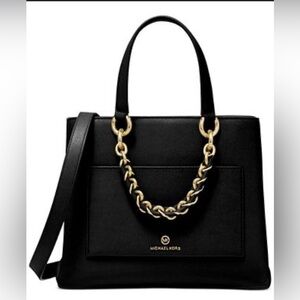 MICHAEL Kors Black Leather Cece Ribbon Chain Messenger